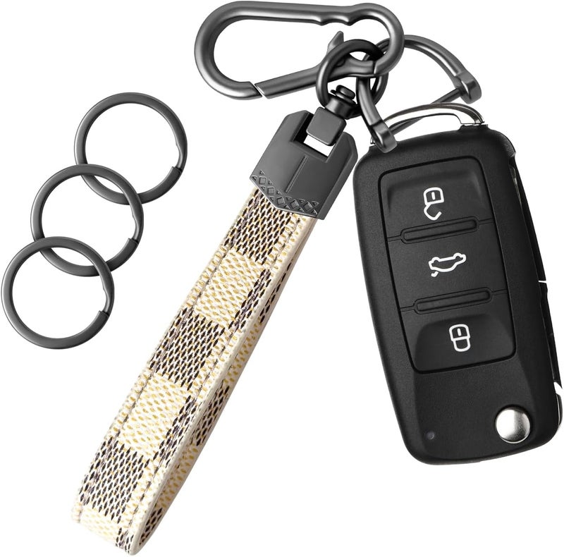 OHKYOOT Store Leather Car Keychain,Carabiner Clip Key Fob Keychain for Home Car Keys Women Men - Image 1
